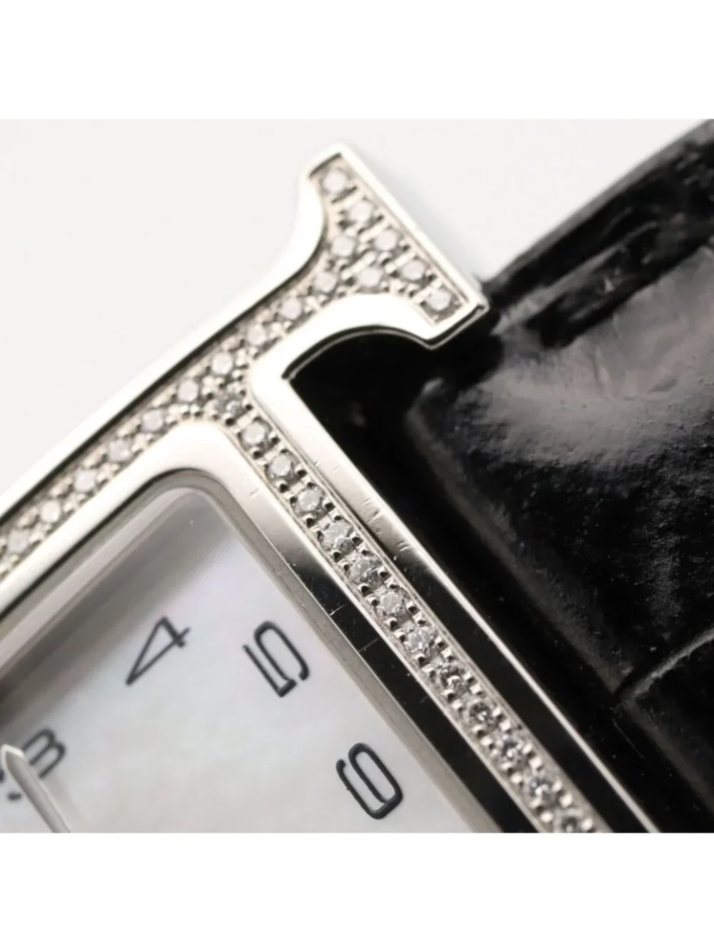 Hermes Watch H Diamond Bezel White Shell Stainless Steel